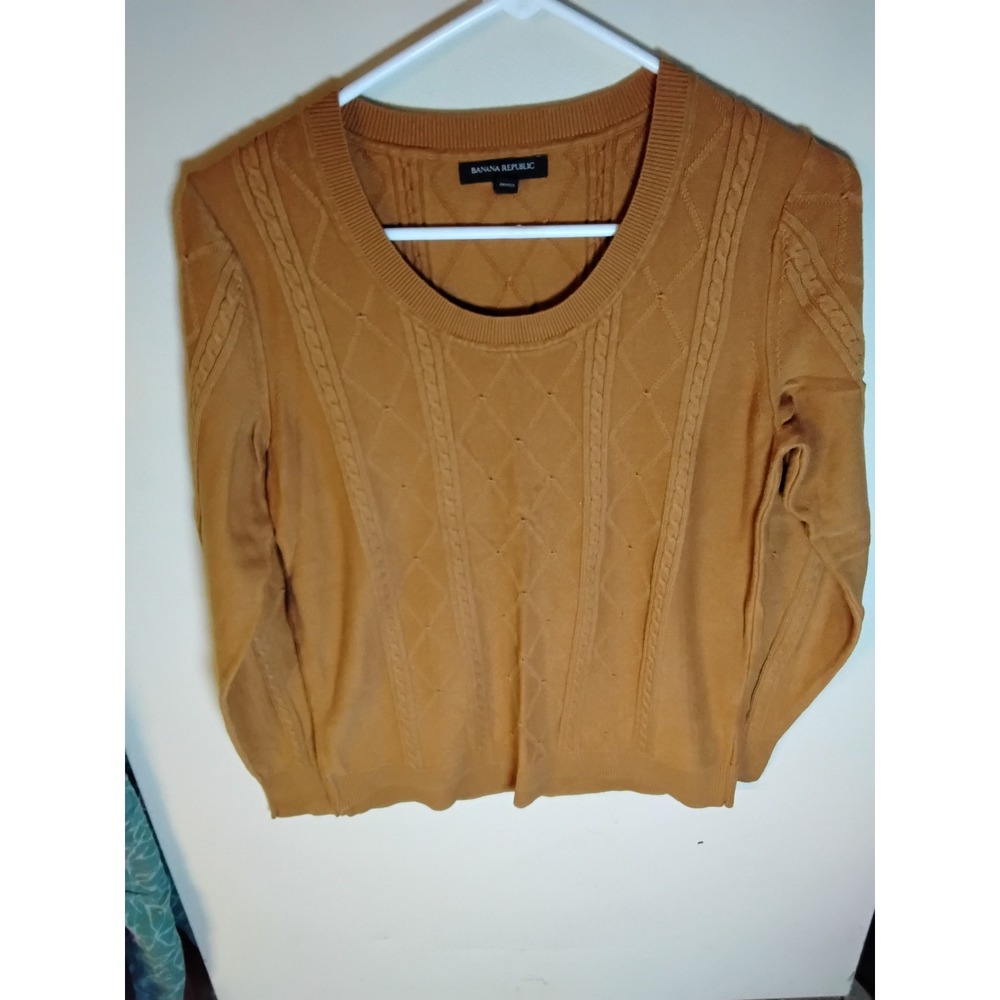 Banana Republic Mustard‎ Yellow Cable Knit Scoop Neck Sweater Womens Medium